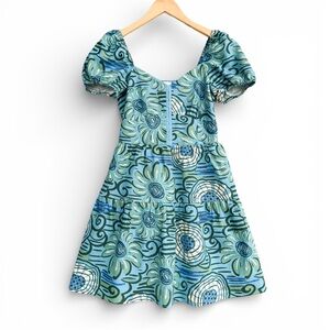 House of Harlow 1960 Blue Green Floral Puff Sleeve Floral Mini Dress Women’s XS